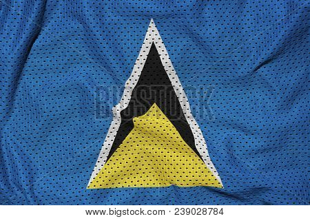 Saint Lucia Flag Printed On A Polyester Nylon Sportswear Mesh Fabric With Some Folds