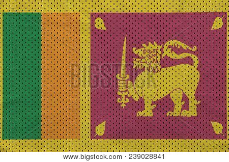 Sri Lanka Flag Printed On A Polyester Nylon Sportswear Mesh Fabric With Some Folds