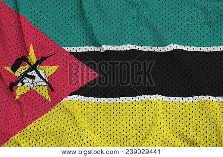 Mozambique Flag Printed On A Polyester Nylon Sportswear Mesh Fabric With Some Folds