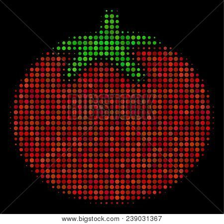 Tomato Vegetable Halftone Vector Icon. Illustration Style Is Dotted Iconic Tomato Vegetable Symbol O