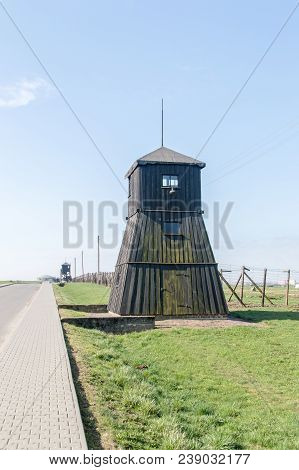 Lublin, Poland - April 14, 2018: Guard Tower At Majdanek Nazi German Concentration Camp.