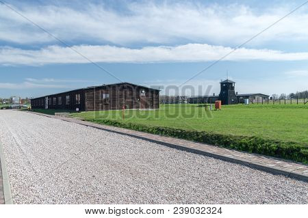 Lublin, Poland - April 14, 2018: View For Barracks In Majdanek Concentration Camp.