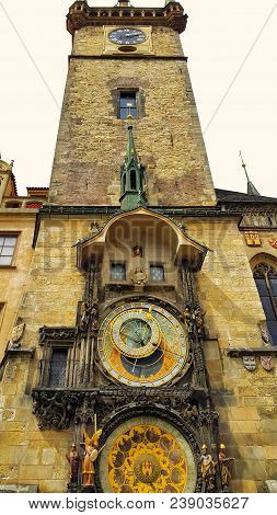 Old Town Hall Tower (staromestska Radnice) With Astronomical Clock In Prague, Czech Republic