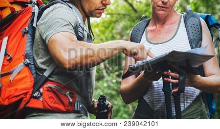 Checking on the map for directions