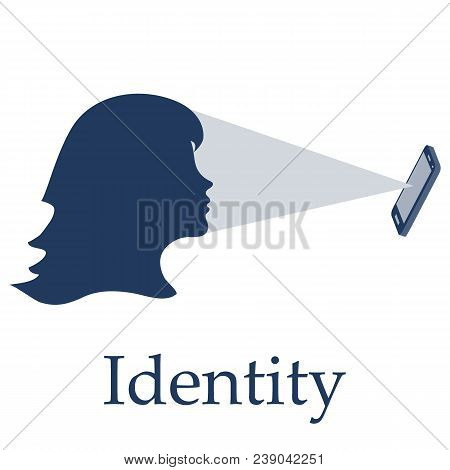 Illustration Of Recognition Of Female Face By Phone. Biometric Verification And Identification. New 