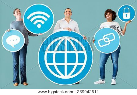 Diverse people with social media icons