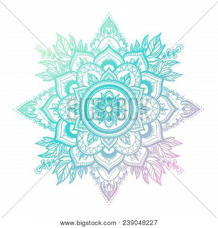 Round Gradient Mandala On White Isolated Background. Vector Boho Mandala In Green And Pink Colors. M