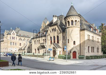 Old Houses Of Koblenz, A City Situated On Both Banks Of The Rhine At Its Confluence With The Moselle
