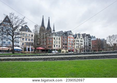 Cologne, Germany - February 22, 2016: View Of Embankment In Cologne, The Largest City In The German 