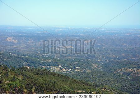 Elevated View Across The Monchique Mountains And Countryside, Monchique, Algarve, Portugal, Europe.