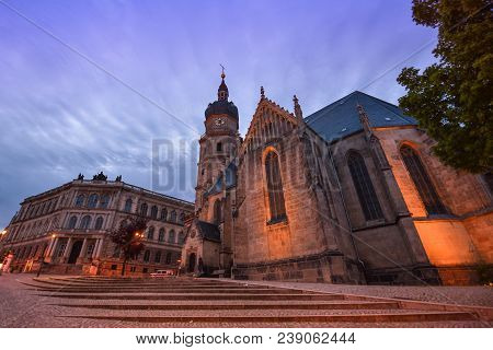 Altenburg Germany -may 2018: The Church St Bartholomaei In Front Of The Blue Summer Sky Wide Angle