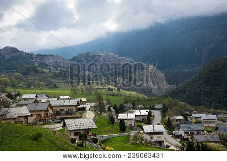 Panoramic View Of Avrieux And Alps, The Highest And Most Extensive Mountain Range System That Lies E