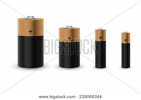 Realistic Alkaline Battery Set Isolated On White Background. Vector Illustration. Eps 10.