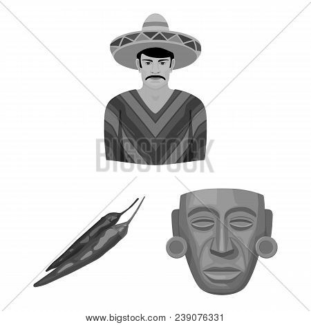 Country Mexico Monochrome Icons In Set Collection For Design. Mexico And Landmark Vector Symbol Stoc
