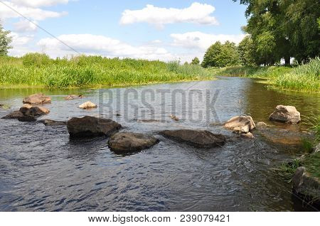 Beautiful Oster River Rocks View In Ukraine