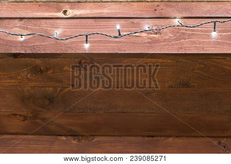 Natural Interior With Wood Wall Panels With Lights, Laterns. Texture Of Wood Use As Natural Backgrou