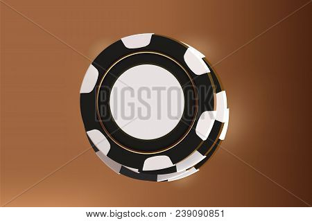 Casino Background Chips. Top View Of Black And White Chips On Gold Background. Online Casino Table C
