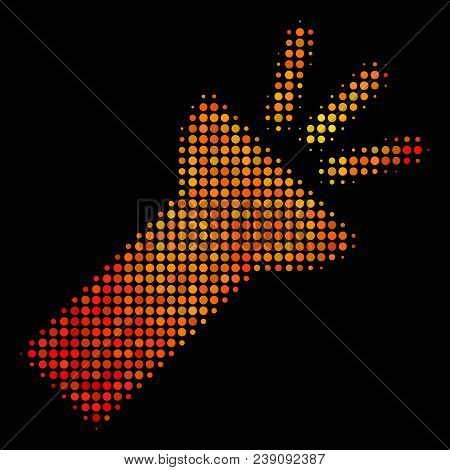 Dot Electric Torch Light Icon. Bright Pictogram In Orange Color Tints On A Black Background. Vector 
