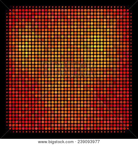 Dot Filled Square Icon. Bright Pictogram In Orange Color Tinges On A Black Background. Vector Halfto