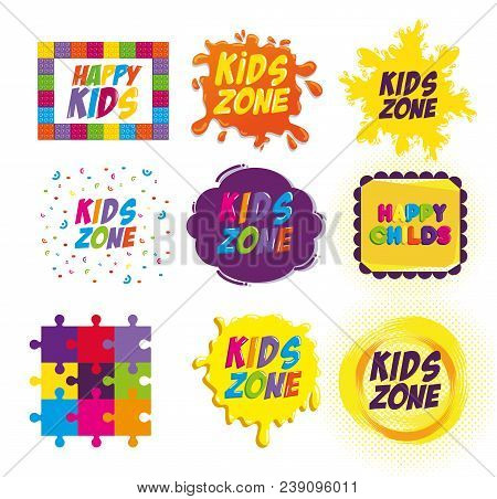 Happy Kids Zone Labels Vector Illustration Design