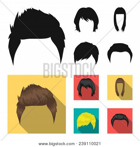 Mustache And Beard, Hairstyles Black, Flat Icons In Set Collection For Design. Stylish Haircut Vecto