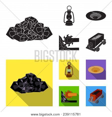 A Miner Lamp, A Funnel, A Mining Combine, A Trolley With Ore.mining Industry Set Collection Icons In