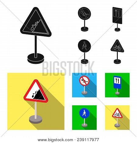 Different Types Of Road Signs Black, Flat Icons In Set Collection For Design. Warning And Prohibitio