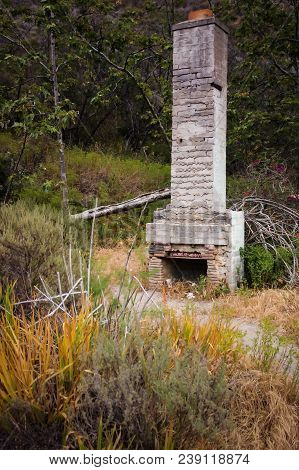Abandoned Fireplace Spotted On A Trail On Corral Canyon, Malibu, California