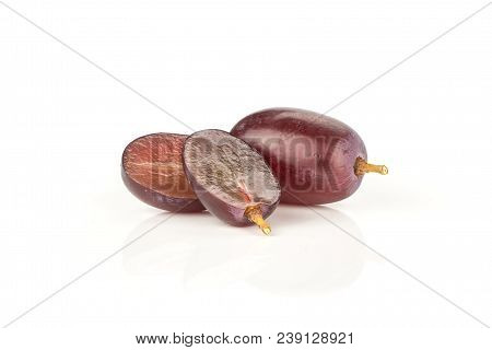 Red Globe Grape Berry And Two Halves Isolated On White Background