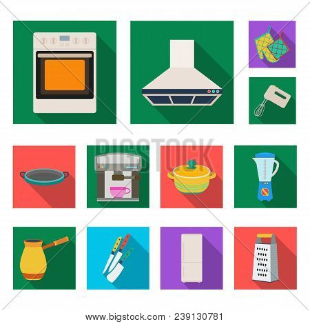 Kitchen Equipment Flat Icons In Set Collection For Design. Kitchen And Accessories Vector Symbol Sto