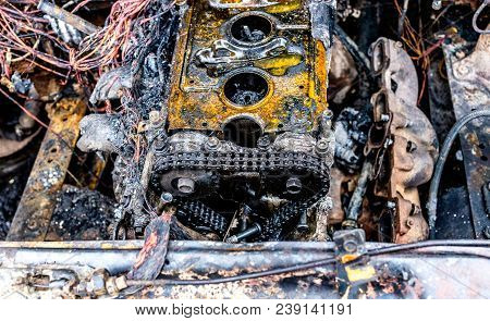 Burnt Car  Engine The Explosion Of Fuel