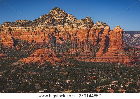Famous Coffee Pot Rock And Sugarloaf Mountain Red Rock Formations Standing High Above West Sedona, A