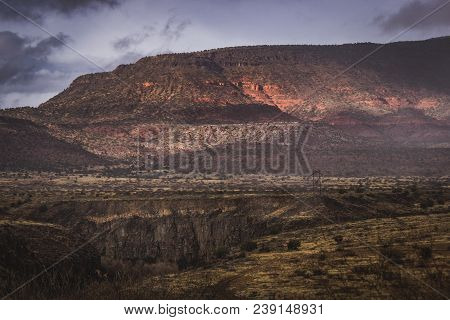 Dramatic Sky Over Verde Valley As A Snowstorm Rolls In, With Mountains And A Giant Gorge In The Back