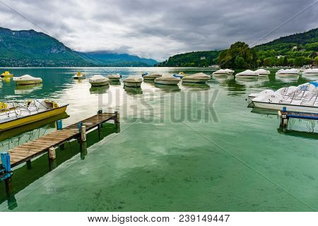 France, Annecy - May 01, 2018: Annecy Lake During The Winter (france - Haute Savoie)