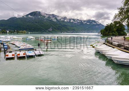 France, Annecy - May 01, 2018: Annecy Lake During The Winter (france - Haute Savoie)