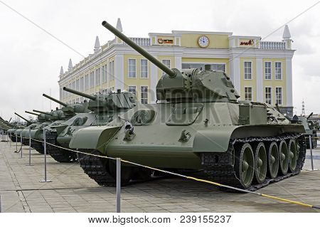 Verkhnyaya Pyshma, Russia - March 01, 2018: Soviet Tank Fighter T-34-57 (model 1941) In The Museum O