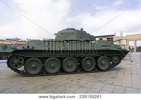 Verkhnyaya Pyshma, Russia - March 01, 2018: Soviet Medium Tank T-34-76 (model 1943) In The Museum Of