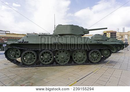 Verkhnyaya Pyshma, Russia - March 01, 2018: Soviet Flame-thrower Tank Ot-34-76 (model 1942) In The M