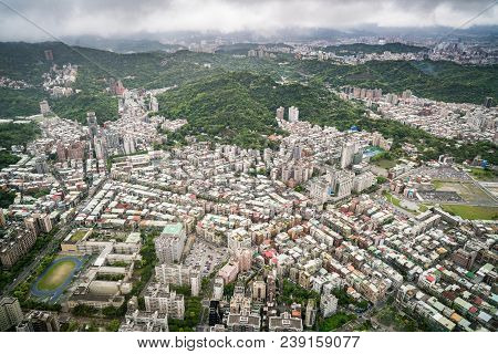 Aerial View Of Taipei City From A Skyscrapper