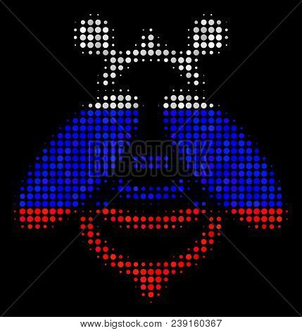 Halftone Bee Pictogram Colored In Russian State Flag Colors On A Dark Background. Vector Composition