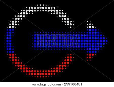 Halftone Logout Icon Colored In Russian Official Flag Colors On A Dark Background. Vector Mosaic Of 