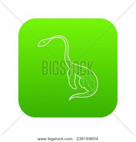 Aquatic Dinosaur Icon Green Vector Isolated On White Background
