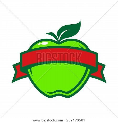 Vector Illustration Of Green Apple With Red Banner