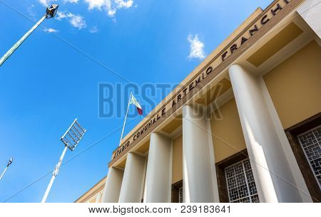 Florence, Italy - August 25, 2012:  The Main Entrance Of The Artemio Franchi Football Stadium Design