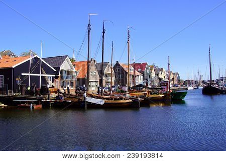 Urk, Flevoland, The Netherlands - May 4, 2018: Harbor Of The Historical Dutch Village Of Urk.