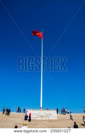 Turkish Flag In Front Of Monumental Tomb Of Ataturk In Ankara 15 April 2018
