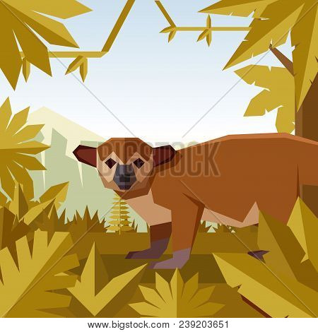 Vector Image Of The Flat Geometric Jungle Background With Kinkajou