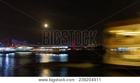 Super Blue Blood Moon Over Bosphorus Strait, Istanbul City, Turkey