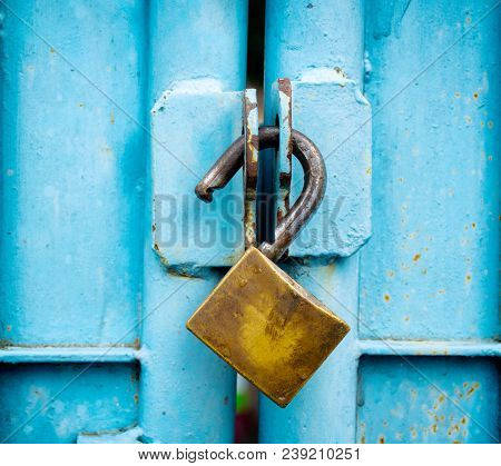 Key Lock Old Stitched In The Blue Door.