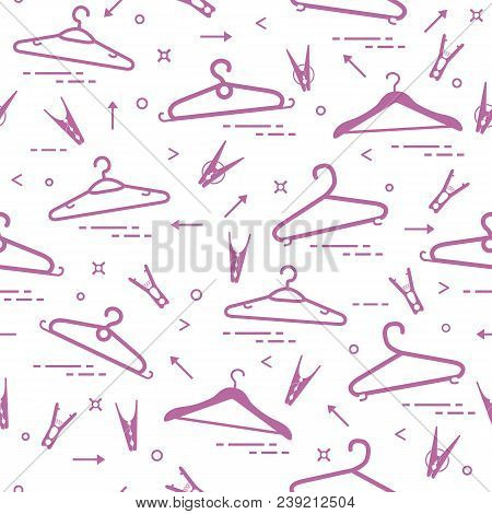 Seamless Pattern With Clothes Hangers And Clothespins. Design For Banner And Print.